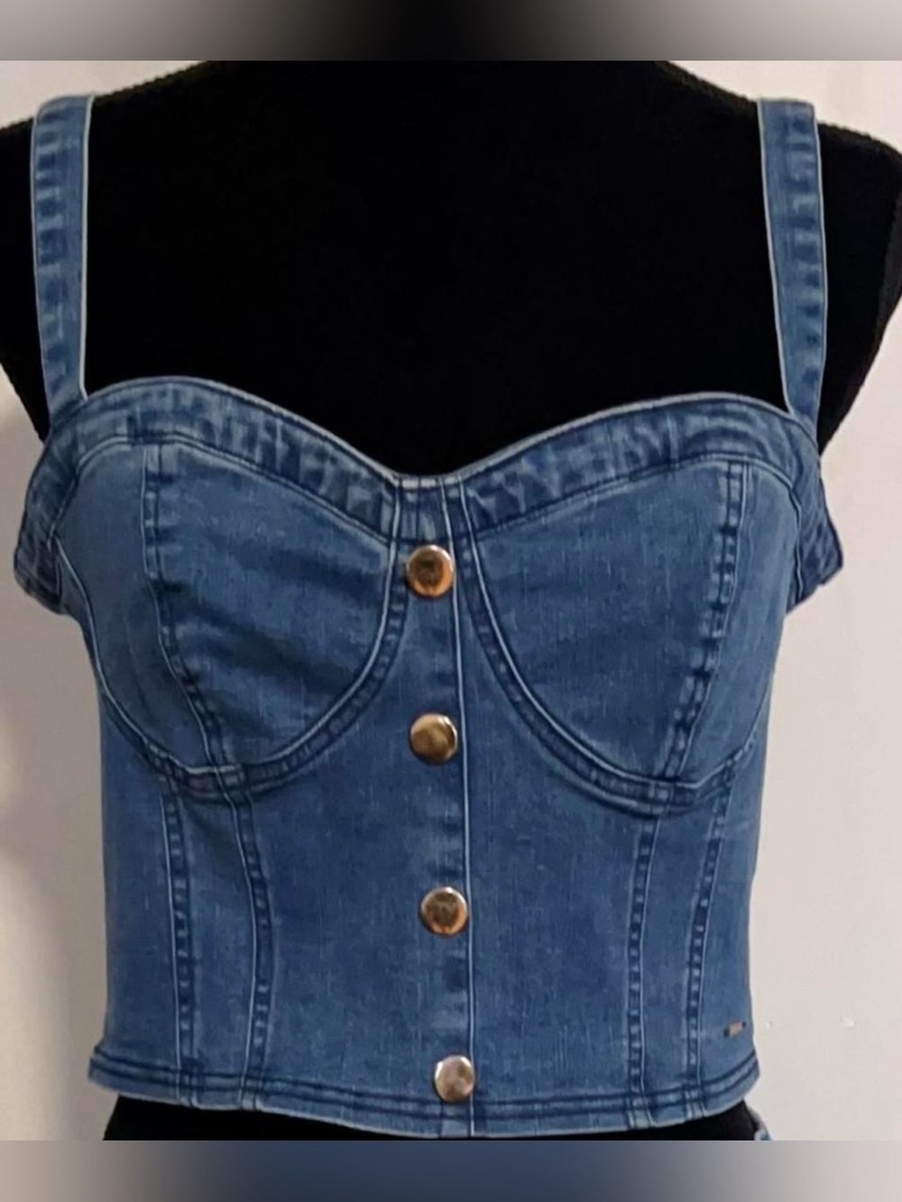 Guess Denim Bustier Crop Top - Blue
